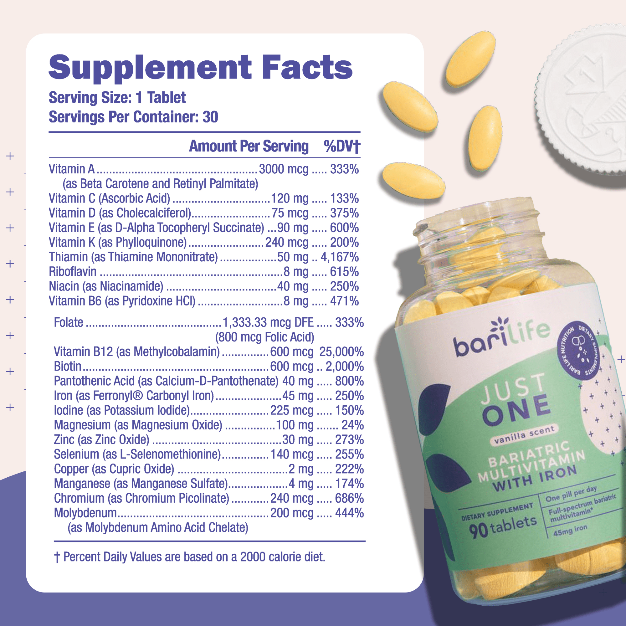 BariLife Just One bariatric multivitamin supplement facts
